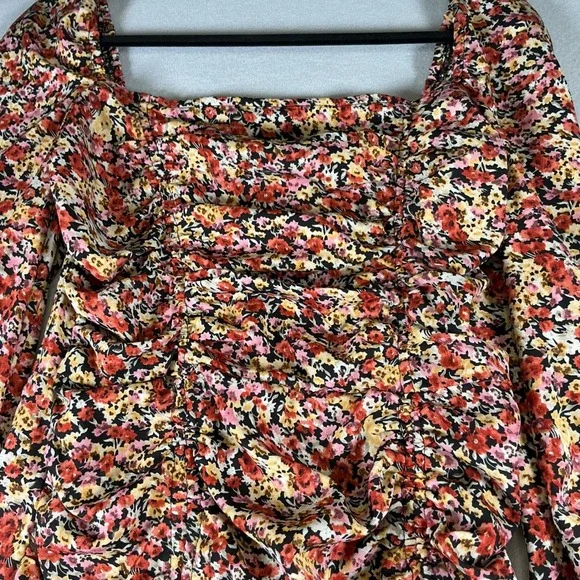 PrettyLittleThing Floral Ruched Mini Dress Long Sleeve Cottagecore Boho Size 10 - Picture 5 of 13